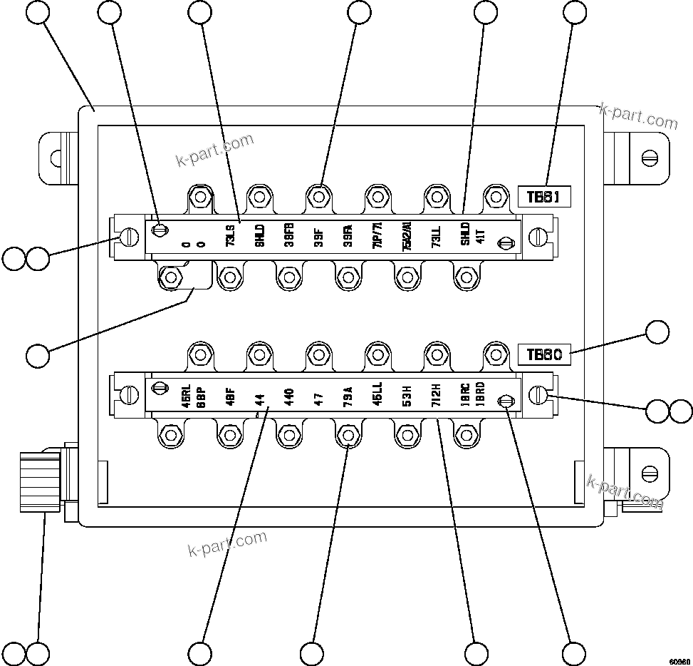 Komatsu parts book diagram for AFE57-FW 830E-1AC S/N A30761  WABUSH: JUNCTION BOX ASSEMBLY - REAR      EM6434