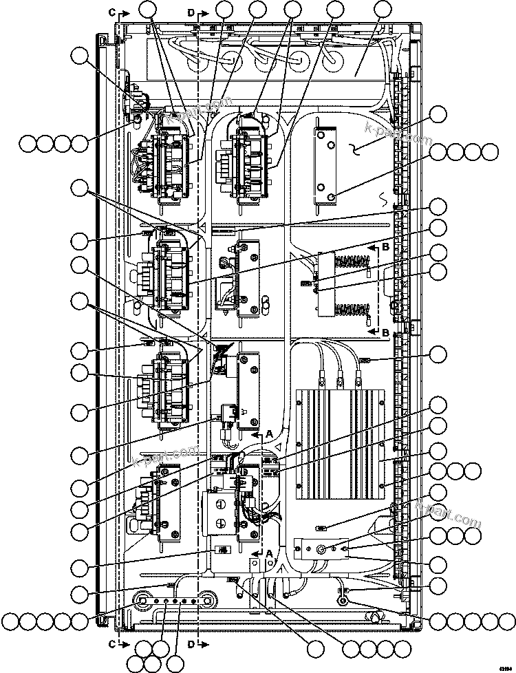Komatsu parts book diagram for AFE57-FW 830E-1AC S/N A30761  WABUSH: AUXILIARY CONTROL CABINET COMPONENTS - LH WALL 1/2