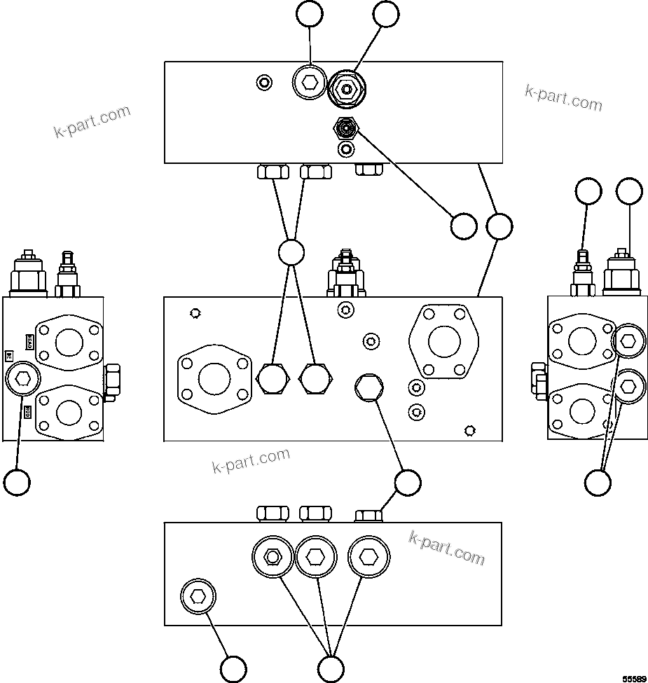 Komatsu parts book diagram for AFE57-FW 830E-1AC S/N A30761  WABUSH: OVERCENTER MANIFOLD VALVE ASSM       PC0522