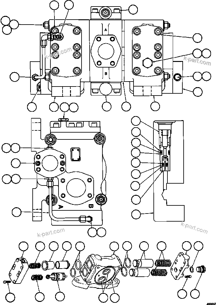 Komatsu parts book diagram for AFE57-FW 830E-1AC S/N A30761  WABUSH: HOIST CONTROL VALVE ASSEMBLY          PB6921