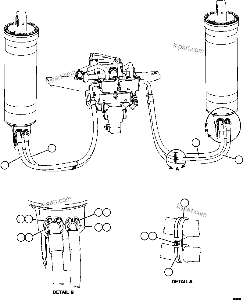 Komatsu parts book diagram for AFE57-FW 830E-1AC S/N A30761  WABUSH: HOIST CYLINDER PIPING