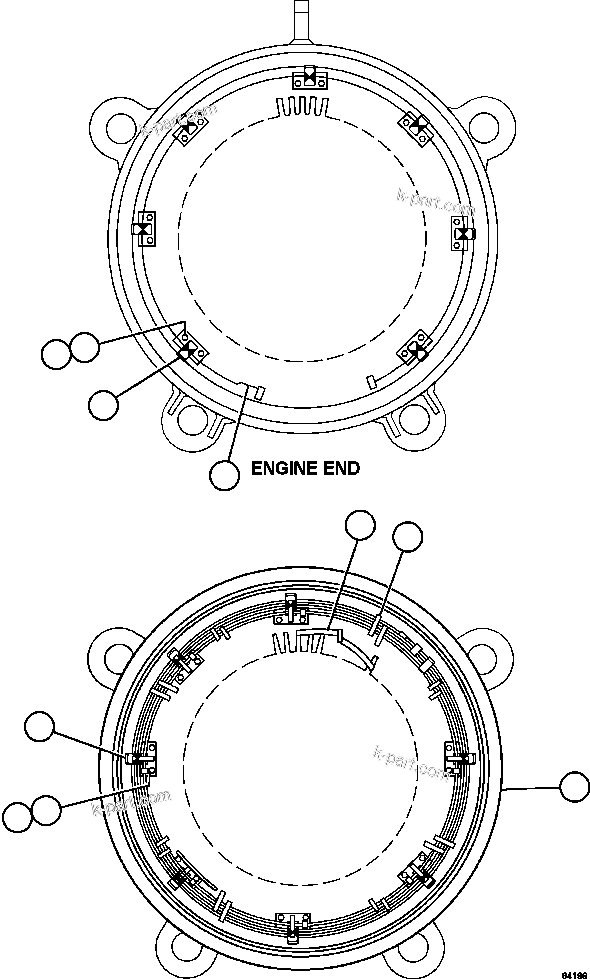 Komatsu parts book diagram for AFE57-FW 830E-1AC S/N A30761  WABUSH: ALTERNATOR - STATOR ASSEMBLY        XA3159