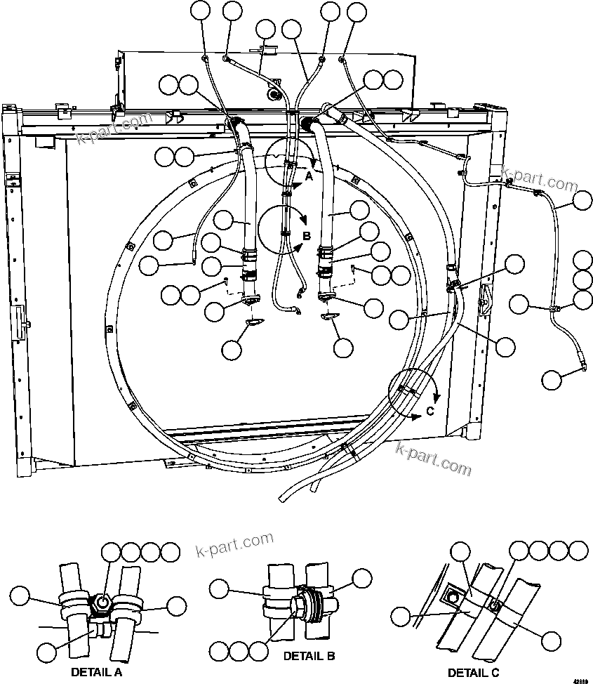 Komatsu parts book diagram for AFE57-GH 830E-1AC S/N A30822 - A30823 & A30831 - A30833 KONKOLA COPPER: COOLING SYSTEM PIPING   1/3