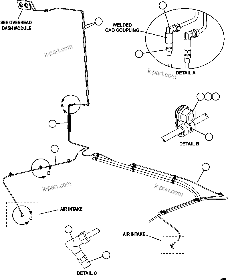 Komatsu parts book diagram for AFE57-GH 830E-1AC S/N A30822 - A30823 & A30831 - A30833 KONKOLA COPPER: AIR CLEANER INDICATOR PIPING
