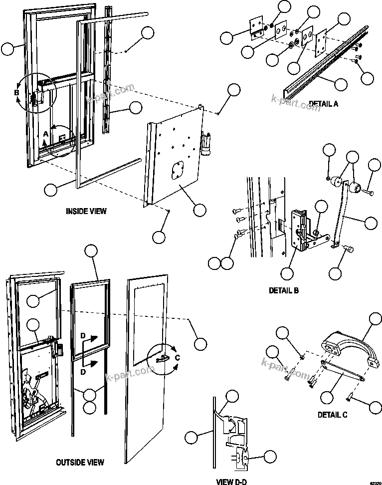 Komatsu parts book diagram for AFE57-GH 830E-1AC S/N A30822 - A30823 & A30831 - A30833 KONKOLA COPPER: DOOR - RH          58E-54-10090