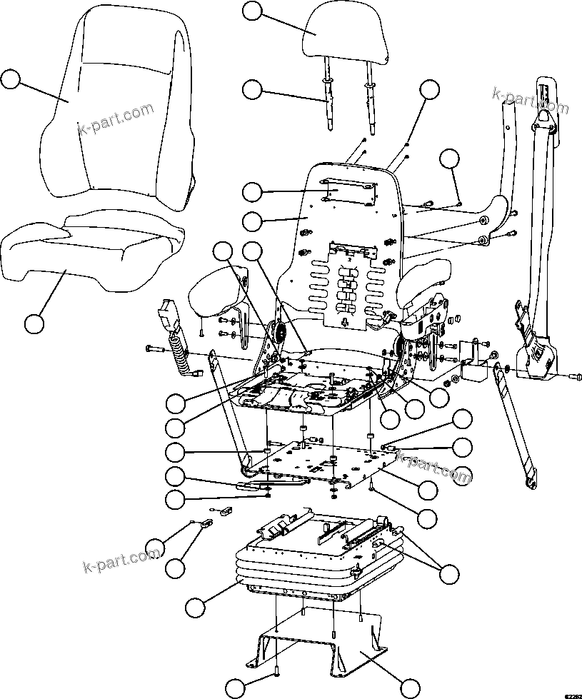Komatsu parts book diagram for AFE57-GH 830E-1AC S/N A30822 - A30823 & A30831 - A30833 KONKOLA COPPER: SEAT ASSEMBLY    1/2     58E-57-00500