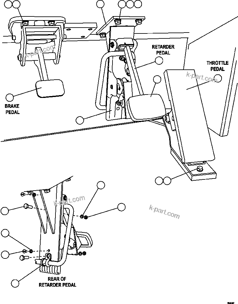 Komatsu parts book diagram for AFE57-GH 830E-1AC S/N A30822 - A30823 & A30831 - A30833 KONKOLA COPPER: PEDAL INSTALLATION