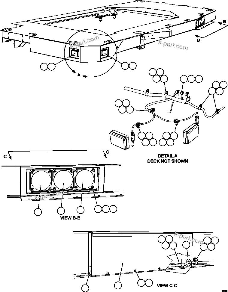 Komatsu parts book diagram for AFE57-GH 830E-1AC S/N A30822 - A30823 & A30831 - A30833 KONKOLA COPPER: LH DECK LIGHTS