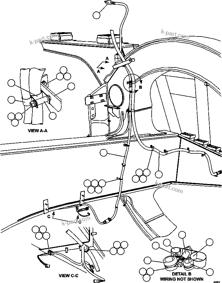 Komatsu parts book diagram for AFE57-GH 830E-1AC S/N A30822 - A30823 & A30831 - A30833 KONKOLA COPPER: LH FRAME RAIL WIRING  2/2