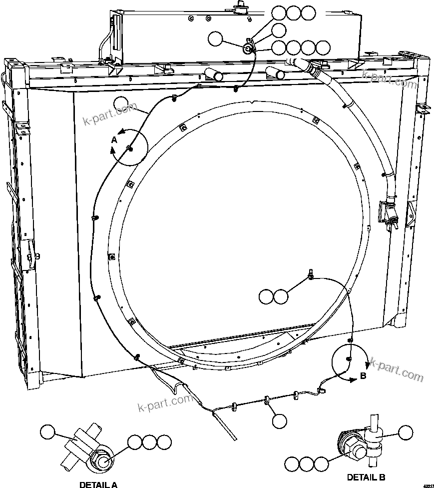 Komatsu parts book diagram for AFE57-GH 830E-1AC S/N A30822 - A30823 & A30831 - A30833 KONKOLA COPPER: COOLING SYSTEM WIRING