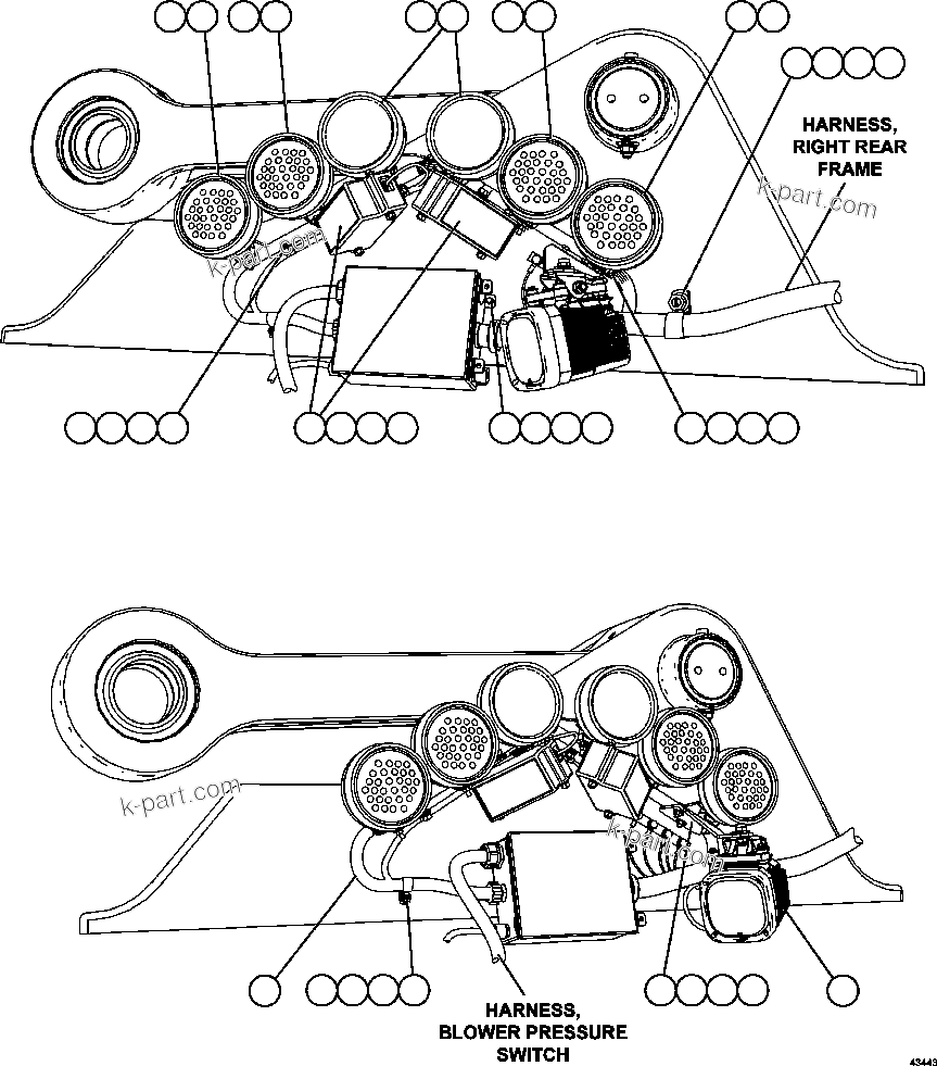 Komatsu parts book diagram for AFE57-GH 830E-1AC S/N A30822 - A30823 & A30831 - A30833 KONKOLA COPPER: REAR LIGHTS & BACKUP ALARM INSTALLATION