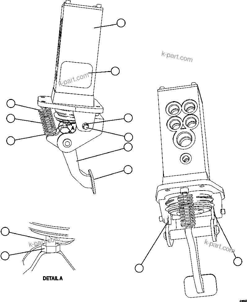 Komatsu parts book diagram for AFE57-GH 830E-1AC S/N A30822 - A30823 & A30831 - A30833 KONKOLA COPPER: BRAKE VALVE PEDAL ASSEMBLY           PC2025