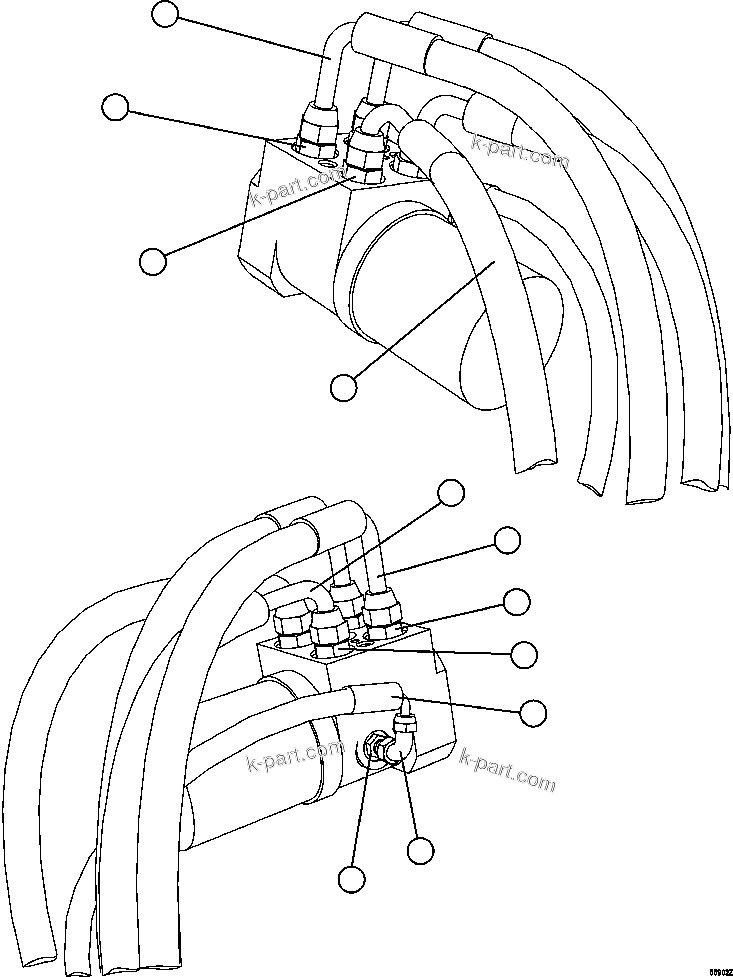Komatsu parts book diagram for AFE57-GH 830E-1AC S/N A30822 - A30823 & A30831 - A30833 KONKOLA COPPER: STEERING CONTROL UNIT PIPING