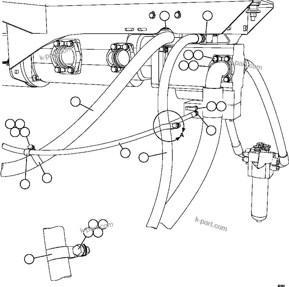 Komatsu parts book diagram for AFE57-GH 830E-1AC S/N A30822 - A30823 & A30831 - A30833 KONKOLA COPPER: STEERING PUMP PIPING   1/2