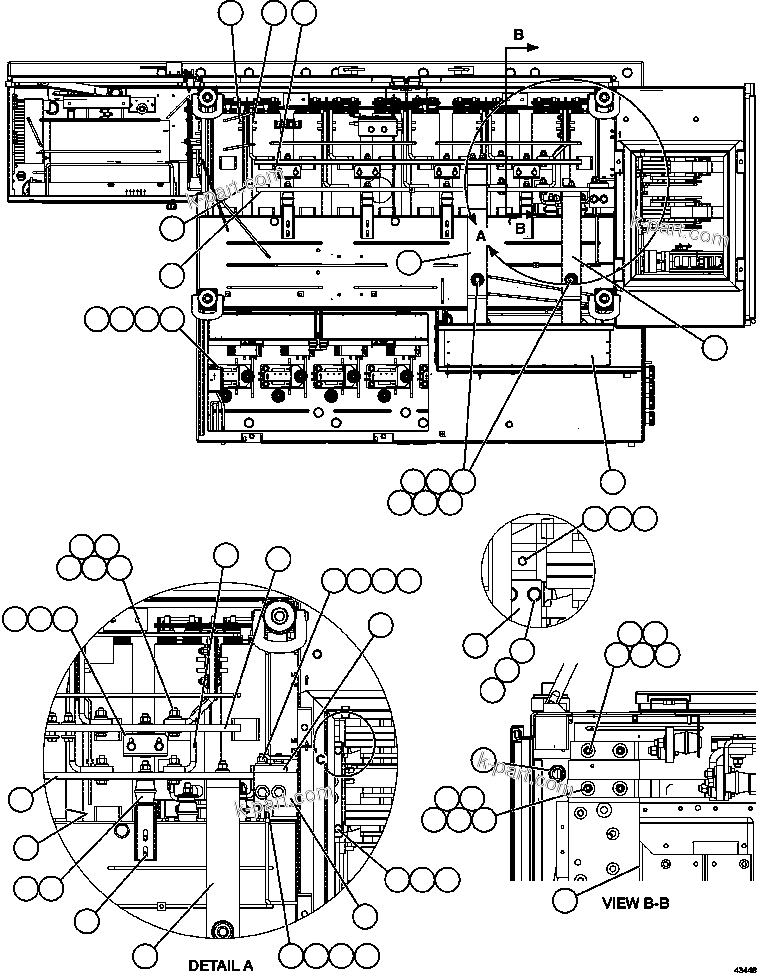 Komatsu parts book diagram for AFE57-GH 830E-1AC S/N A30822 - A30823 & A30831 - A30833 KONKOLA COPPER: CONTROL CABINET - TOP VIEW      58E-43-00020