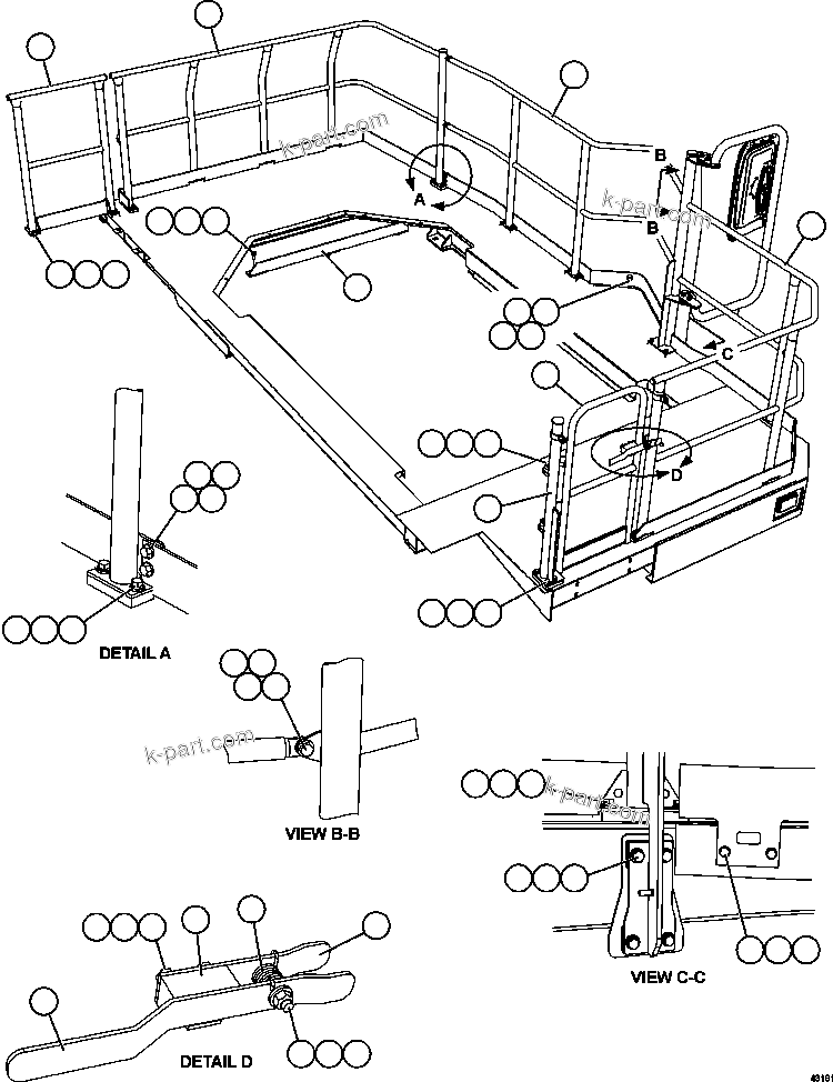 Komatsu parts book diagram for AFE57-GK 830E-1AC S/N A30840 - A30841  HIBBING TACONITE: LH DECK HANDRAILS