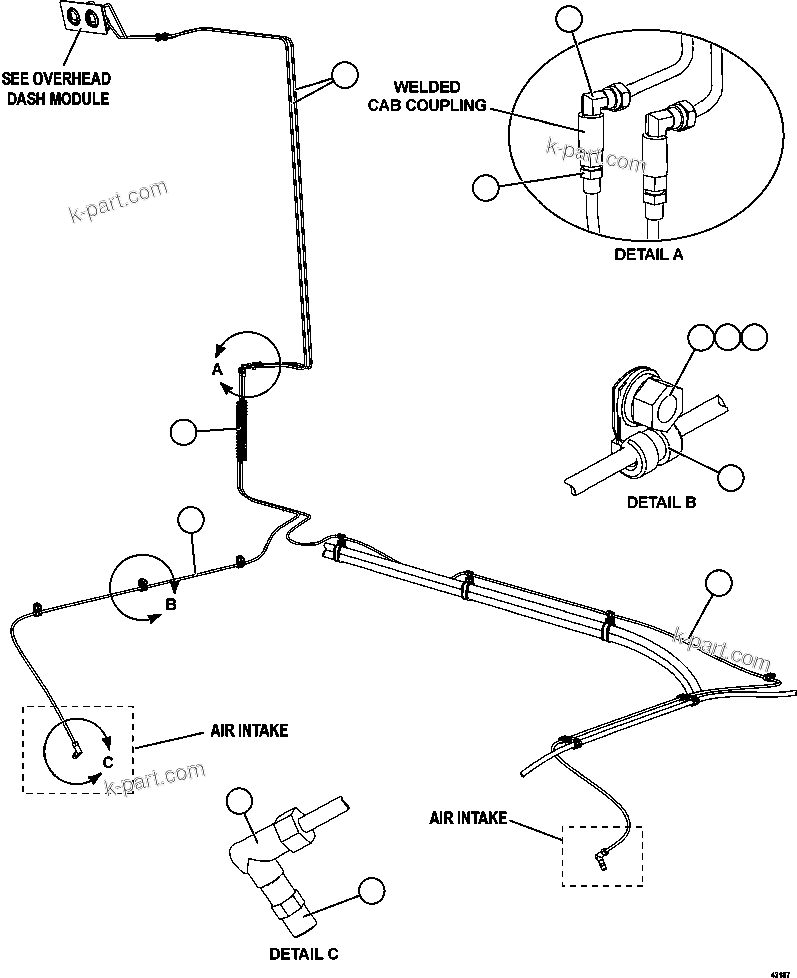 Komatsu parts book diagram for AFE57-GK 830E-1AC S/N A30840 - A30841  HIBBING TACONITE: AIR CLEANER INDICATOR PIPING