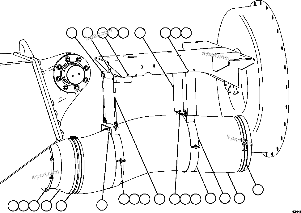 Komatsu parts book diagram for AFE57-GK 830E-1AC S/N A30840 - A30841  HIBBING TACONITE: DRIVE AXLE BLOWER HOSE