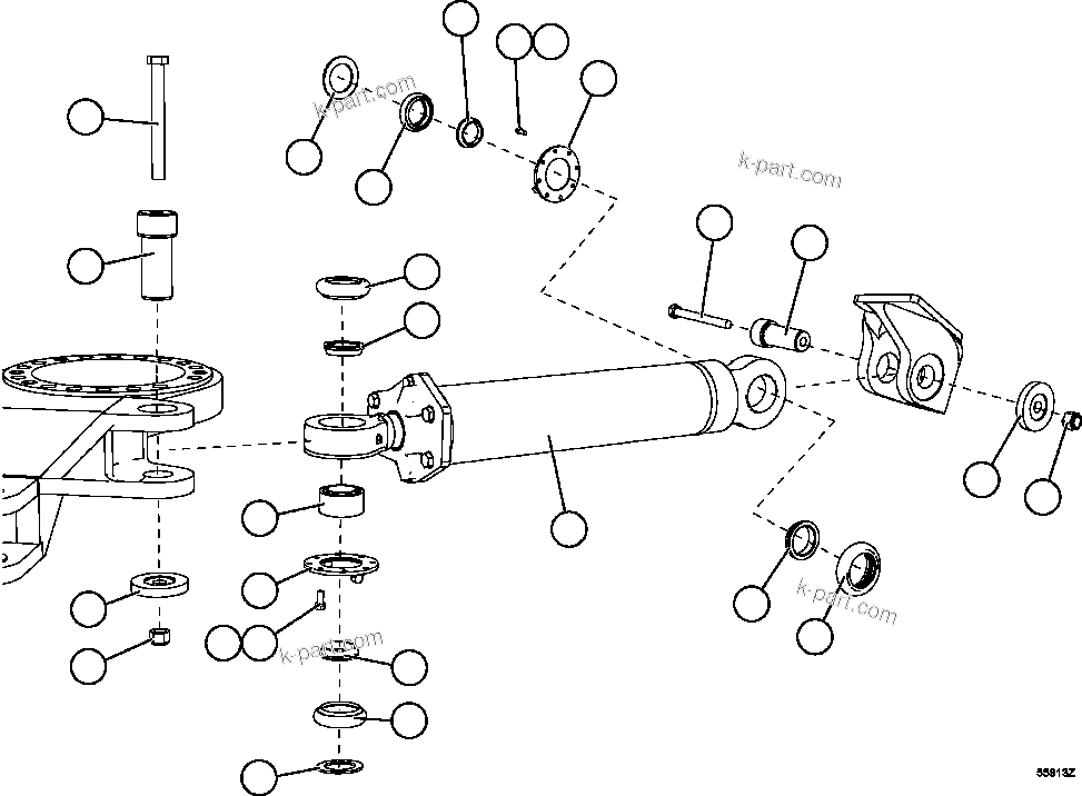 Komatsu parts book diagram for AFE57-GK 830E-1AC S/N A30840 - A30841  HIBBING TACONITE: STEERING CYLINDER INSTALLATION