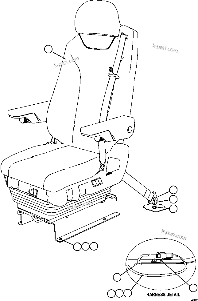 Komatsu parts book diagram for AFE57-GK 830E-1AC S/N A30840 - A30841  HIBBING TACONITE: OPERATOR'S SEAT INSTALLATION