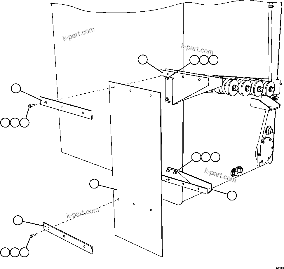 Komatsu parts book diagram for AFE57-GK 830E-1AC S/N A30840 - A30841  HIBBING TACONITE: FUEL TANK MUD FLAP