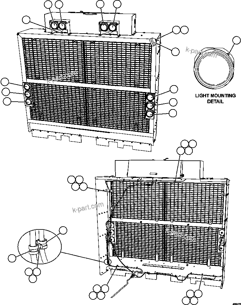 Komatsu parts book diagram for AFE57-GK 830E-1AC S/N A30840 - A30841  HIBBING TACONITE: GRILLE MOUNTED LIGHTS