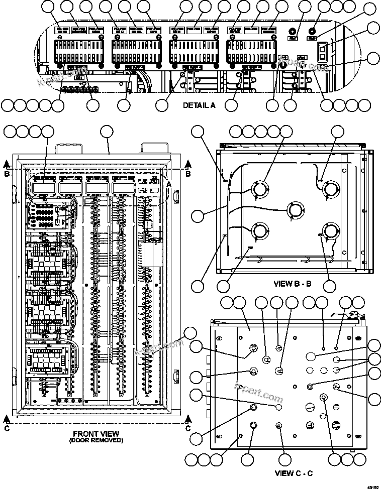 Komatsu parts book diagram for AFE57-GK 830E-1AC S/N A30840 - A30841  HIBBING TACONITE: AUXILIARY CONTROL CABINET COMPONENTS - FRONT VIEW