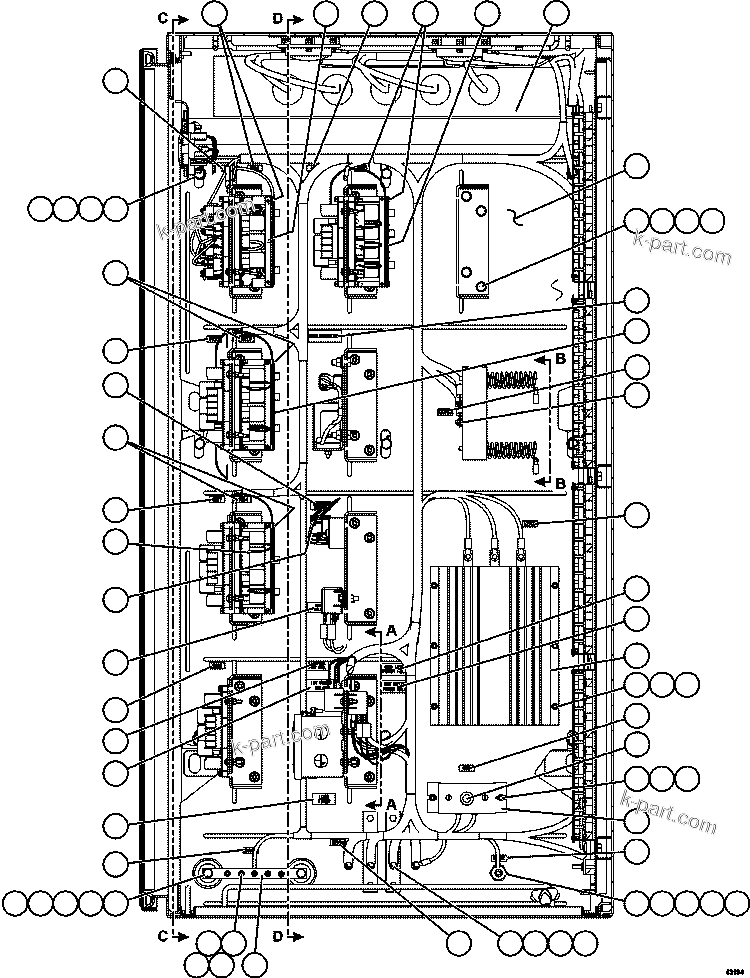 Komatsu parts book diagram for AFE57-GK 830E-1AC S/N A30840 - A30841  HIBBING TACONITE: AUXILIARY CONTROL CABINET COMPONENTS - LH WALL 1/2