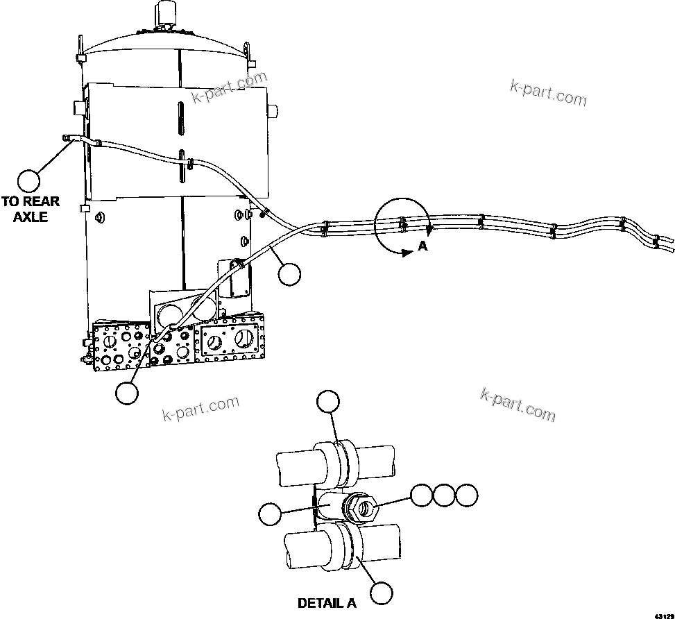 Komatsu parts book diagram for AFE57-GK 830E-1AC S/N A30840 - A30841  HIBBING TACONITE: AUTOMATIC LUBRICATION - LH FRAME RAIL PIPING