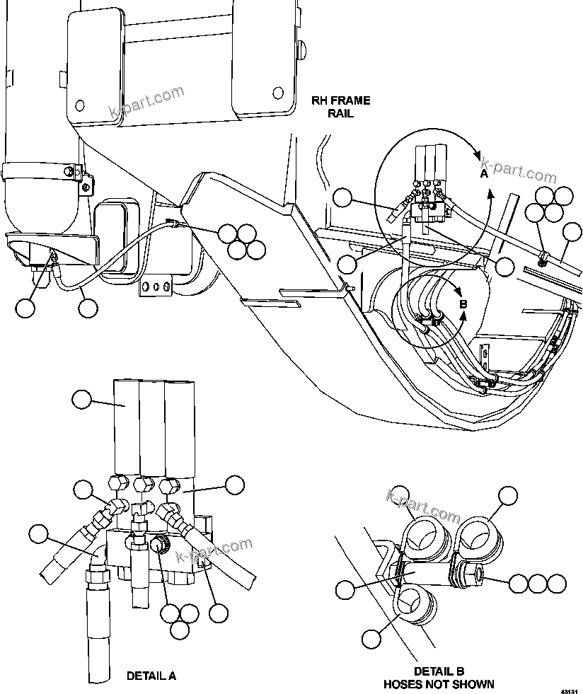 Komatsu parts book diagram for AFE57-GK 830E-1AC S/N A30840 - A30841  HIBBING TACONITE: AUTOMATIC LUBRICATION - RH FRAME RAIL PIPING
