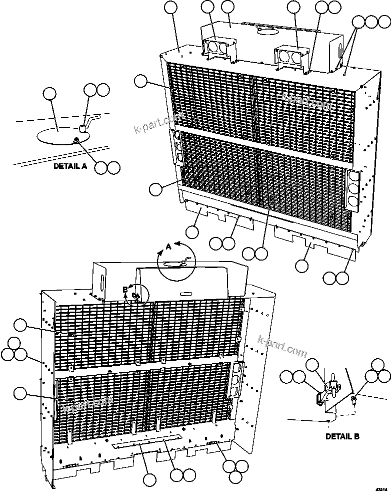 Komatsu parts book diagram for AFE57-GU 830E-1AC S/N A40884 - A40887 & A40895 - A40899  MANTOS BLANCOS: GRILLE INSTALLATION