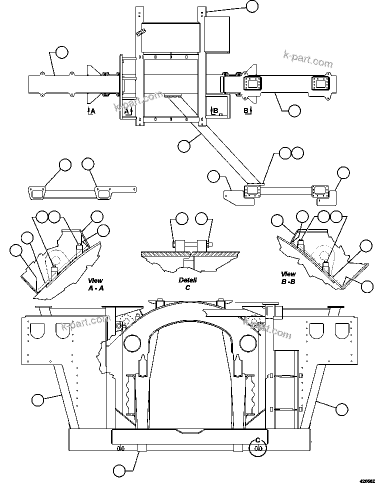 Komatsu parts book diagram for AFE57-GU 830E-1AC S/N A40884 - A40887 & A40895 - A40899  MANTOS BLANCOS: FRAME & UPRIGHTS