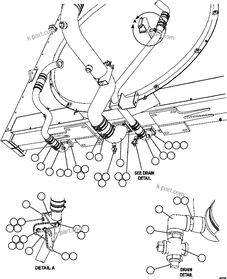 Komatsu parts book diagram for AFE57-GU 830E-1AC S/N A40884 - A40887 & A40895 - A40899  MANTOS BLANCOS: COOLING SYSTEM PIPING  3/3