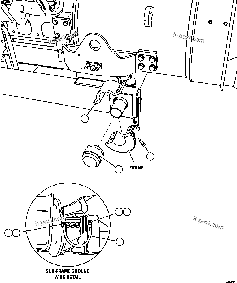 Komatsu parts book diagram for AFE57-GU 830E-1AC S/N A40884 - A40887 & A40895 - A40899  MANTOS BLANCOS: SUB-FRAME CRADLE INSTALLATION