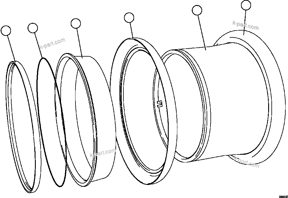 Komatsu parts book diagram for AFE57-GU 830E-1AC S/N A40884 - A40887 & A40895 - A40899  MANTOS BLANCOS: RIM ASSEMBLY