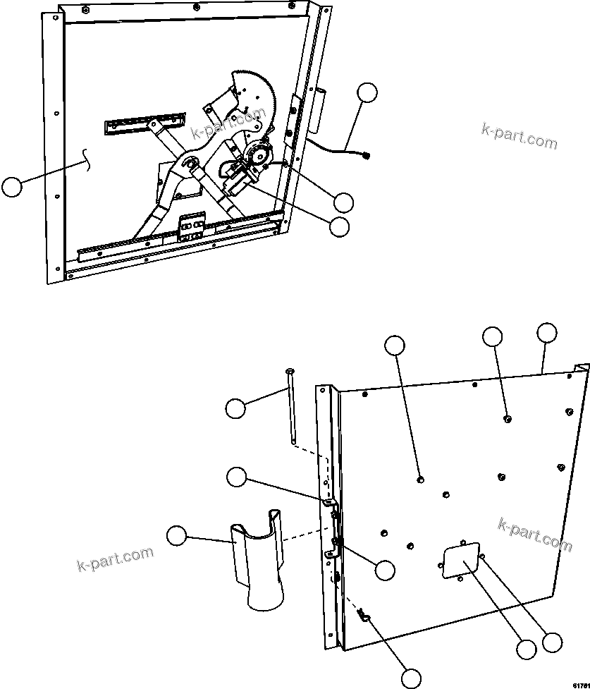Komatsu parts book diagram for AFE57-GU 830E-1AC S/N A40884 - A40887 & A40895 - A40899  MANTOS BLANCOS: INNER DOOR PANEL - LH       58E-54-10120