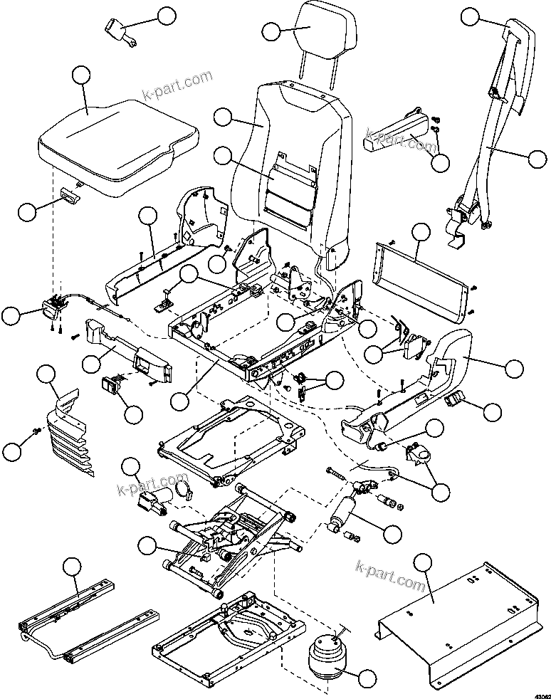 Komatsu parts book diagram for AFE57-GU 830E-1AC S/N A40884 - A40887 & A40895 - A40899  MANTOS BLANCOS: OPERATOR SEAT    PC3494