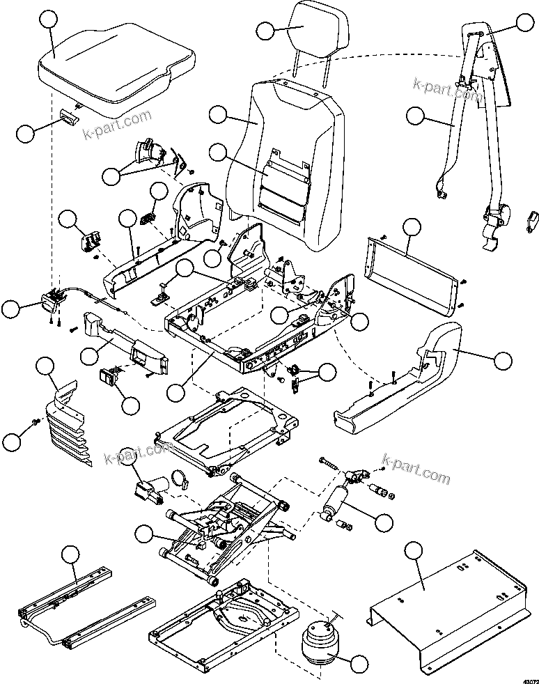 Komatsu parts book diagram for AFE57-GU 830E-1AC S/N A40884 - A40887 & A40895 - A40899  MANTOS BLANCOS: PASSENGER SEAT    PC3493