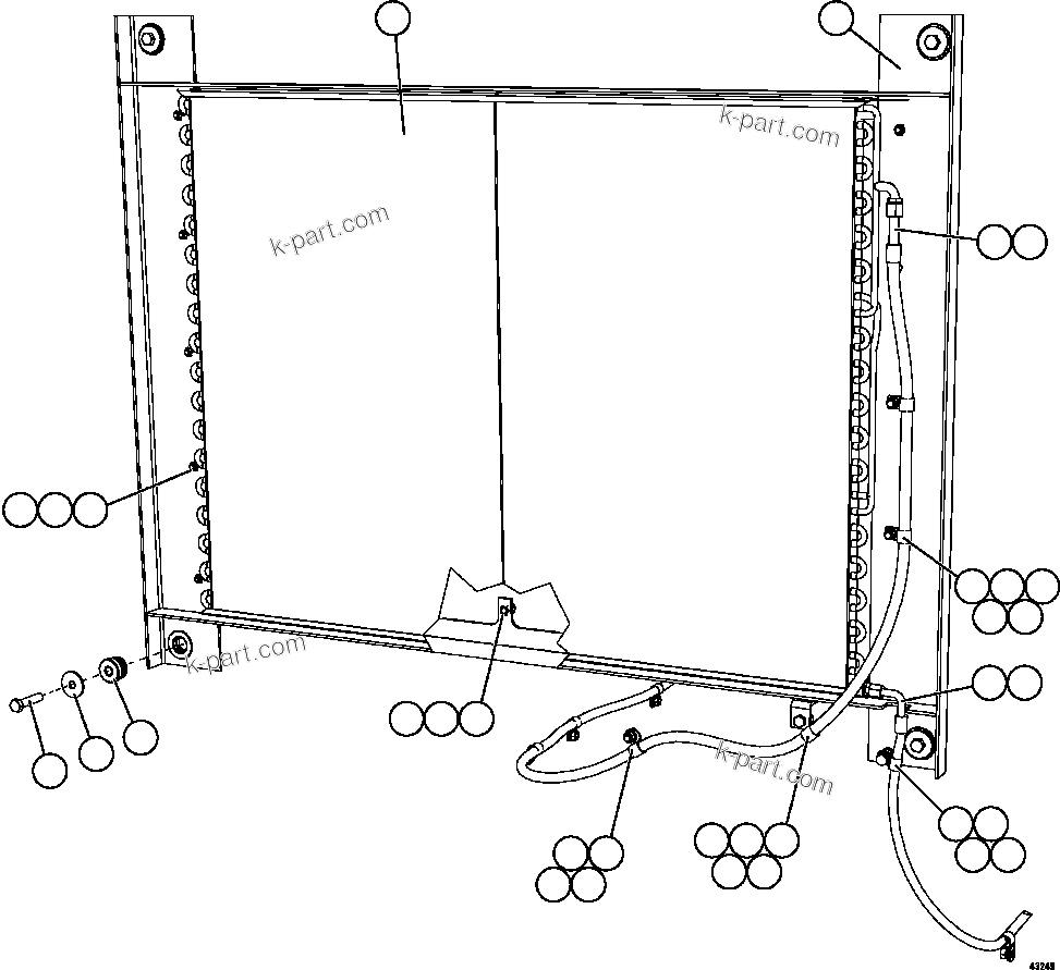 Komatsu parts book diagram for AFE57-GU 830E-1AC S/N A40884 - A40887 & A40895 - A40899  MANTOS BLANCOS: AIR CONDITIONING - CONDENSER INSTALLATION