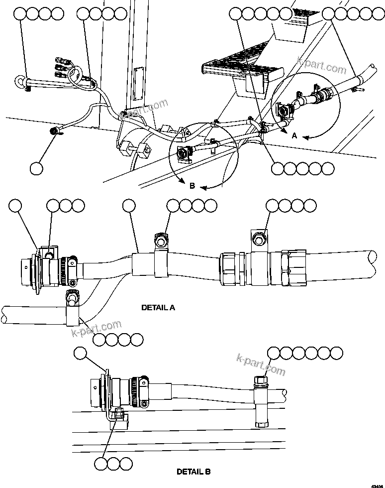Komatsu parts book diagram for AFE57-GU 830E-1AC S/N A40884 - A40887 & A40895 - A40899  MANTOS BLANCOS: RH FRAME RAIL WIRING  1/2