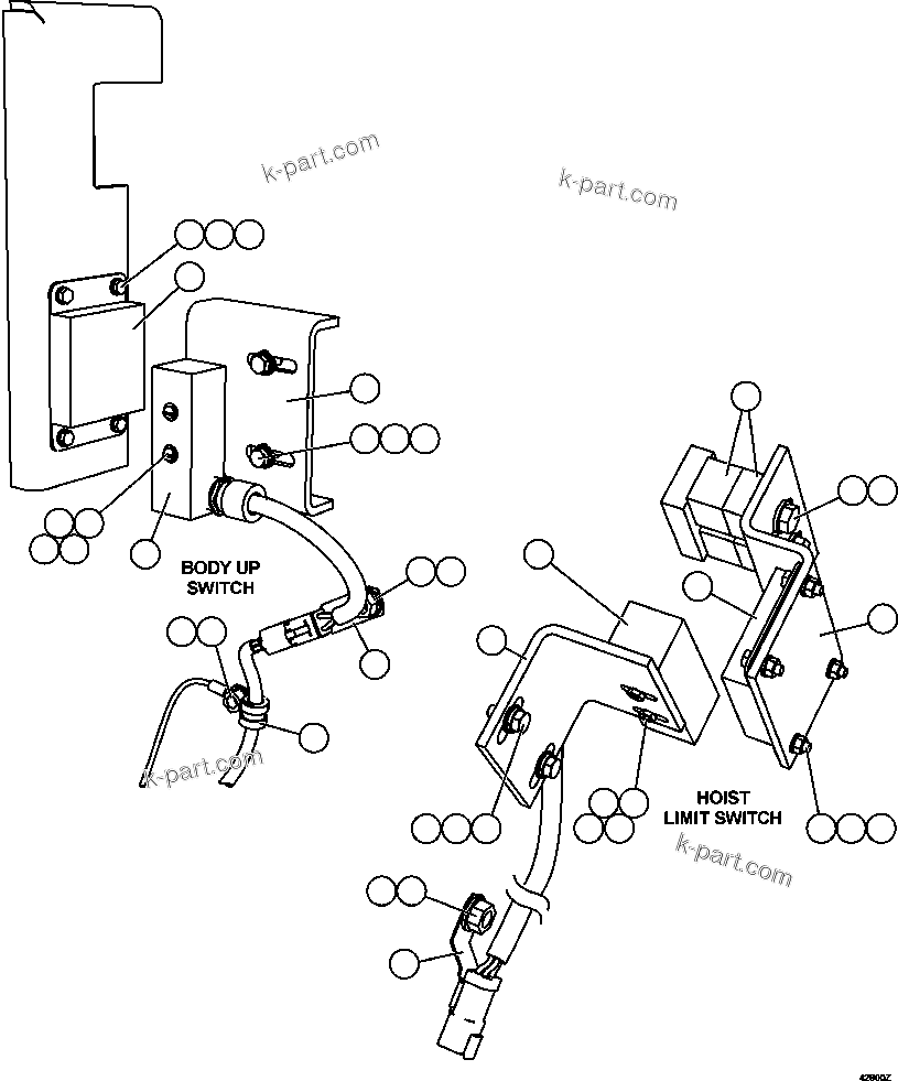 Komatsu parts book diagram for AFE57-GU 830E-1AC S/N A40884 - A40887 & A40895 - A40899  MANTOS BLANCOS: HOIST LIMIT/BODY-UP SWITCHES