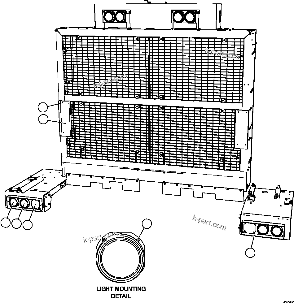 Komatsu parts book diagram for AFE57-GU 830E-1AC S/N A40884 - A40887 & A40895 - A40899  MANTOS BLANCOS: BUMPER MOUNTED LIGHTS