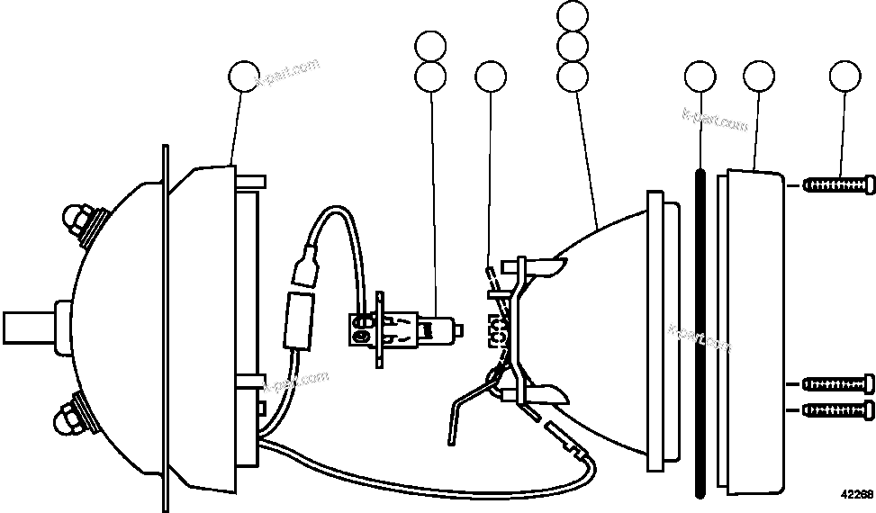 Komatsu parts book diagram for AFE57-GU 830E-1AC S/N A40884 - A40887 & A40895 - A40899  MANTOS BLANCOS: LIGHT ASSEMBLY (SUPER HALOGEN)  1/2