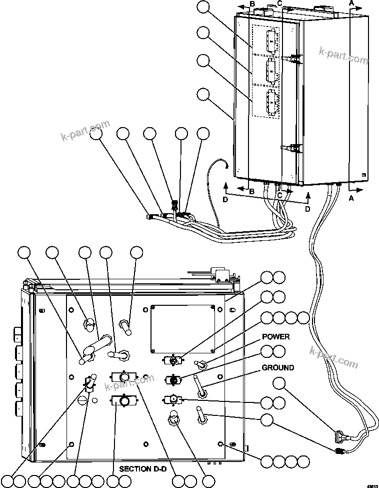 Komatsu parts book diagram for AFE57-GU 830E-1AC S/N A40884 - A40887 & A40895 - A40899  MANTOS BLANCOS: AUXILIARY CONTROL CABINET - CABLE CONNECTIONS