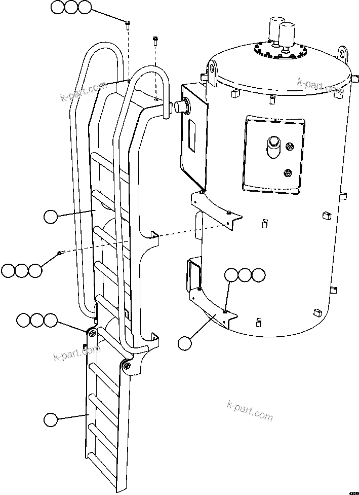 Komatsu parts book diagram for AFE57-GU 830E-1AC S/N A40884 - A40887 & A40895 - A40899  MANTOS BLANCOS: HYDRAULIC TANK LADDER INSTALLATION
