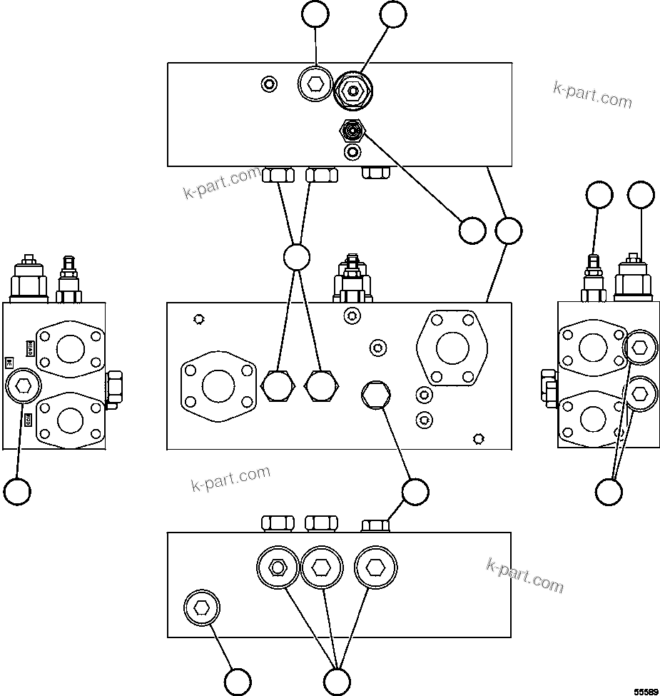 Komatsu parts book diagram for AFE57-GU 830E-1AC S/N A40884 - A40887 & A40895 - A40899  MANTOS BLANCOS: OVERCENTER MANIFOLD VALVE ASSM       PC0522