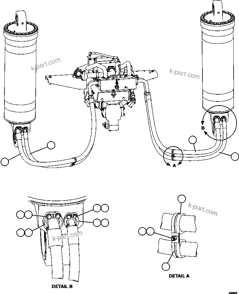 Komatsu parts book diagram for AFE57-GU 830E-1AC S/N A40884 - A40887 & A40895 - A40899  MANTOS BLANCOS: HOIST CYLINDER PIPING