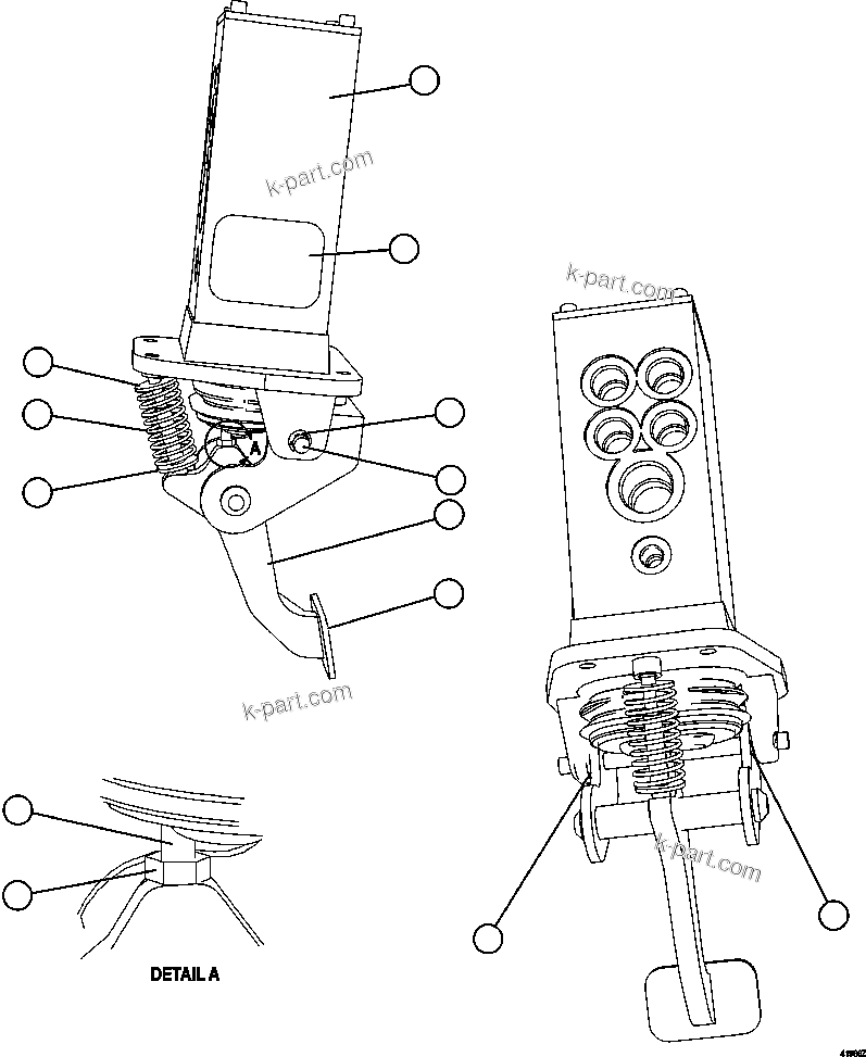 Komatsu parts book diagram for AFE57-GU 830E-1AC S/N A40884 - A40887 & A40895 - A40899  MANTOS BLANCOS: BRAKE VALVE PEDAL ASSEMBLY           PC2025