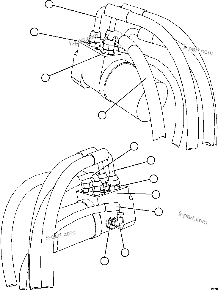 Komatsu parts book diagram for AFE57-GU 830E-1AC S/N A40884 - A40887 & A40895 - A40899  MANTOS BLANCOS: STEERING CONTROL UNIT PIPING