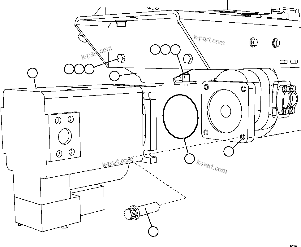 Komatsu parts book diagram for AFE57-GU 830E-1AC S/N A40884 - A40887 & A40895 - A40899  MANTOS BLANCOS: STEERING PUMP INSTALLATION